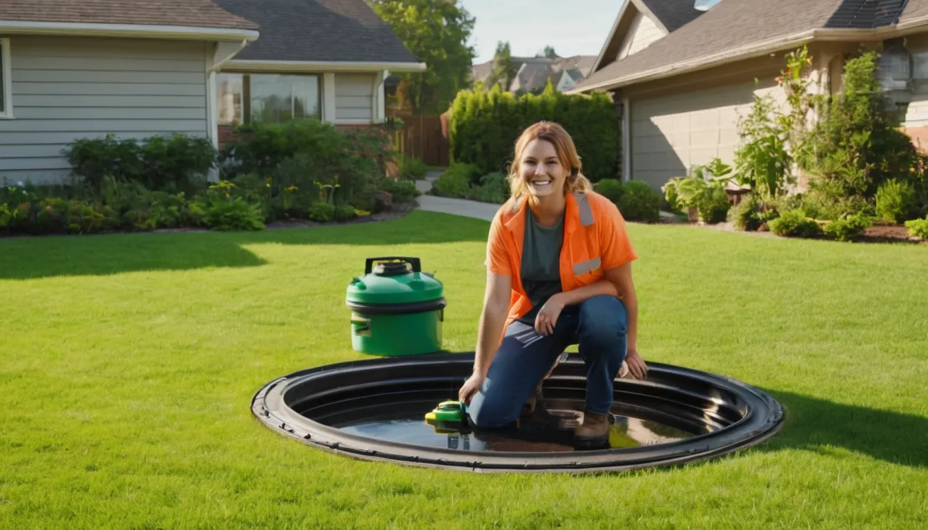 Septic tank pumping truck parked beside a home in Roswell while a provider checks the tank lid
